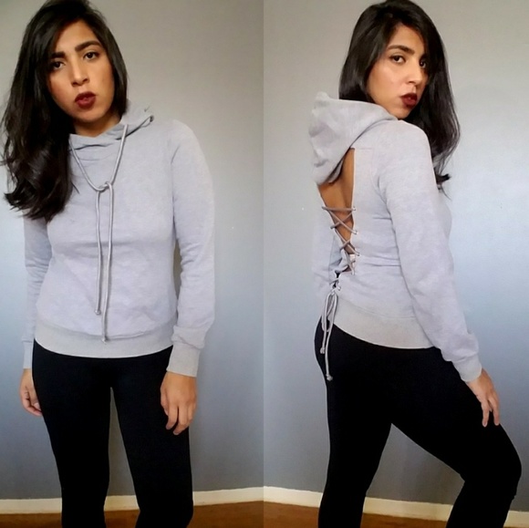 Tops - ANDREA GRAY LACE UP BACK SWEATSHIRT